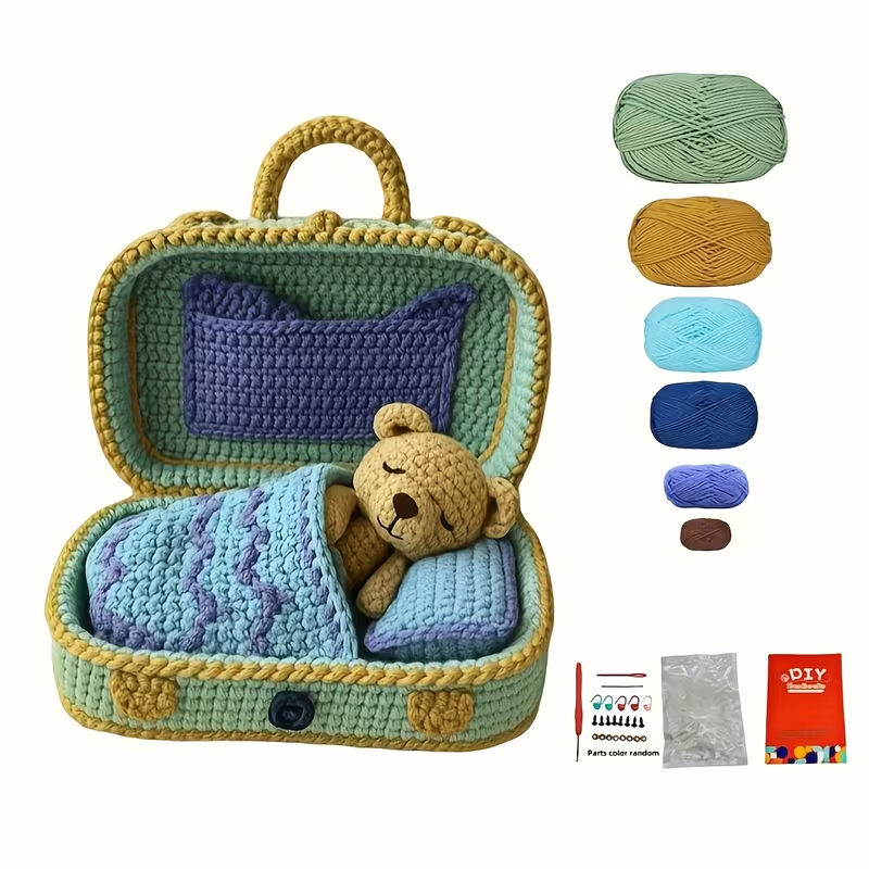 3 Different Color Teddy Bear Crochet Kits, Teddy Bear Crochet Sets in The Box, 1 Complete Crochet Box Teddy Bear with Step-By-Step Text Tutorial PDF File, Multiple Colors to Choose From, Including a Full Set of Crochet Tools