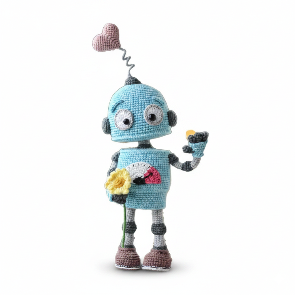 Heart Antenna Robot Crochet Kit – Beginner Amigurumi DIY Set with Yarn & Instructions for Keychains & Gifts