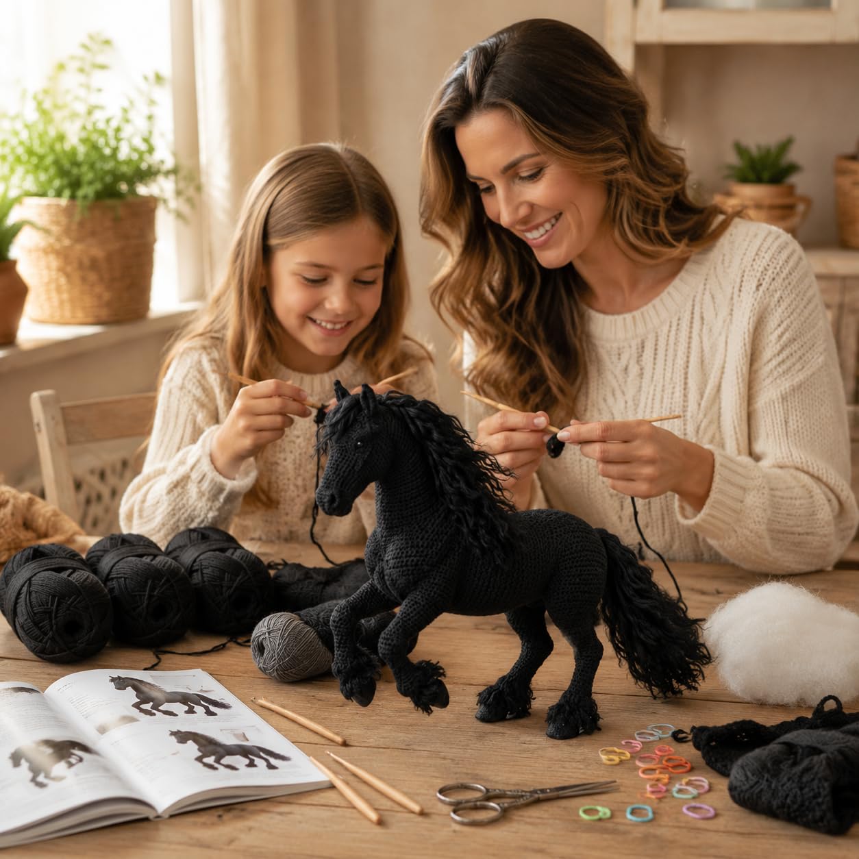 Black Friesian Horse Amigurumi Crochet Kit for Beginners, Complete DIY Craft Supplies with Instructions, Galloping Long Mane Animal Crochet Starter Kit, Handmade Decor Gift for Horse Lovers-Hookcrafted