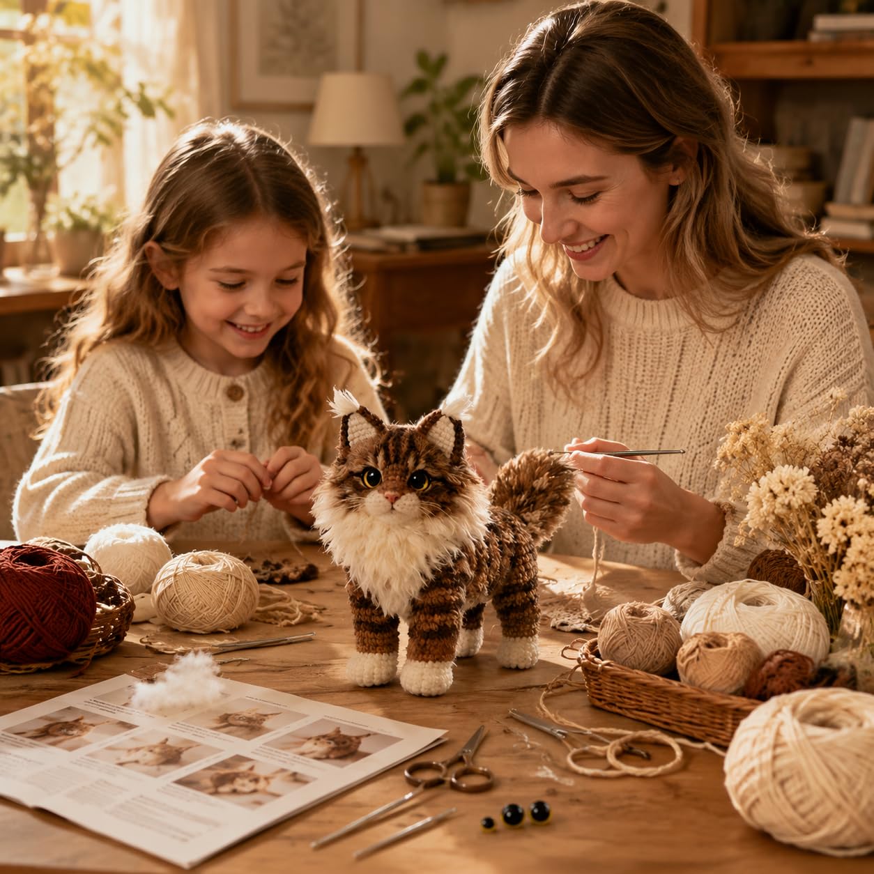 Hookcrafted Maine Coon Cat Amigurumi Crochet Kit for Beginners, Complete DIY Craft Supplies with Instructions, Fluffy Longhair Kitten Animal Crochet Starter Kit, Handmade Decor Gift for Cat Lovers
