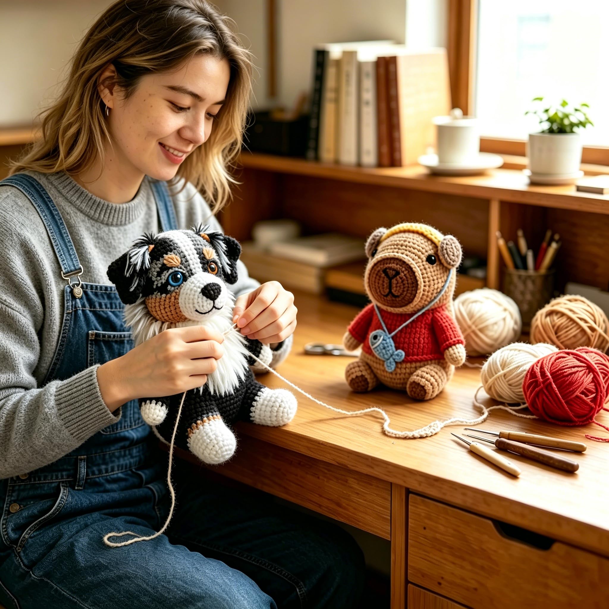 Beginner Crochet Kit for Adults & Teens, Australian Shepherd Dog Amigurumi Crochet Kit, Complete DIY Craft Supplies with Instructions, Cute Puppy Animal Starter Kit, Handmade Gift for Crochet Lovers