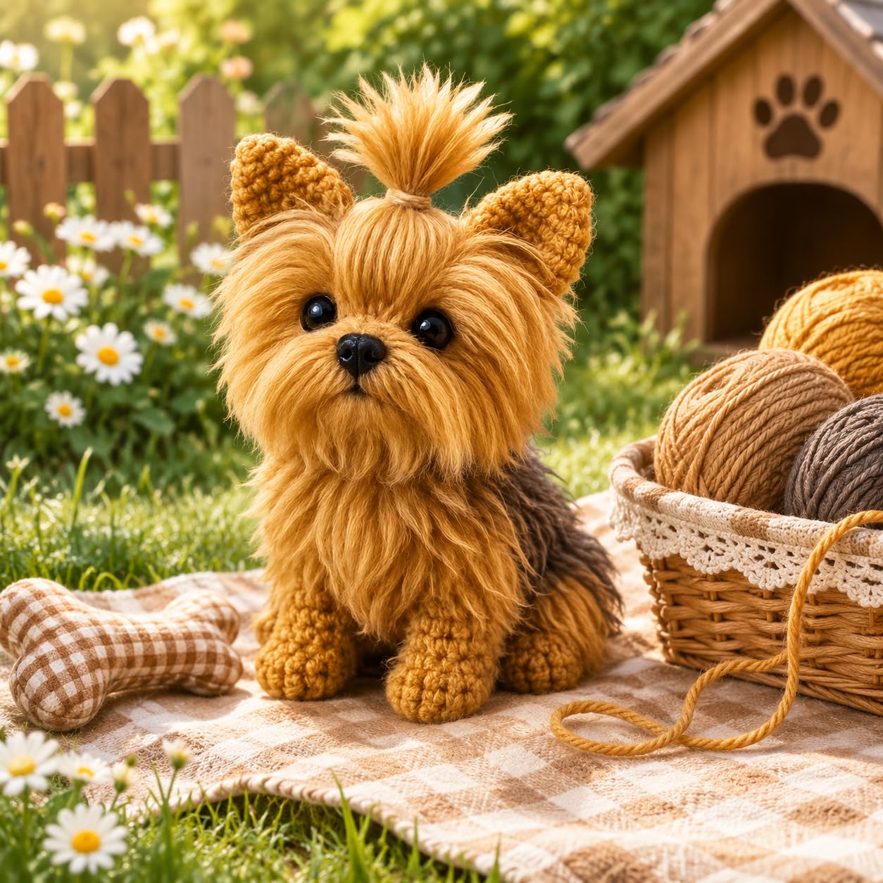 Golden Yorkie Crochet Kit – Beginner DIY Amigurumi Set with Yarn, Hook & Video Tutorial