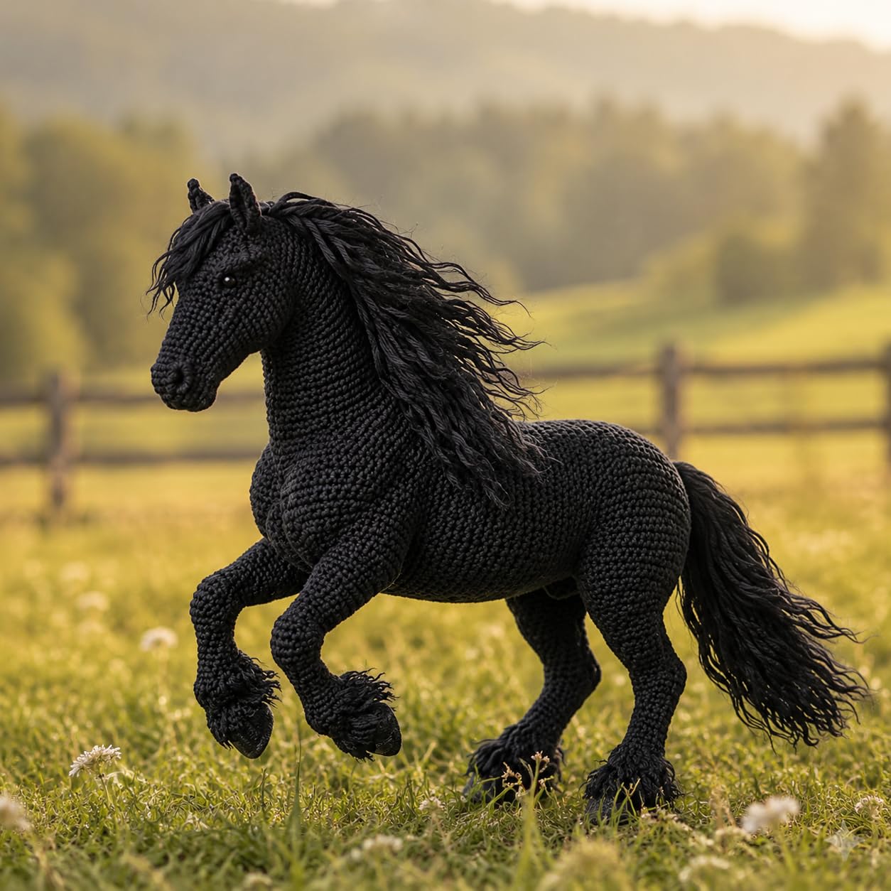 Black Friesian Horse Amigurumi Crochet Kit for Beginners, Complete DIY Craft Supplies with Instructions, Galloping Long Mane Animal Crochet Starter Kit, Handmade Decor Gift for Horse Lovers-Hookcrafted
