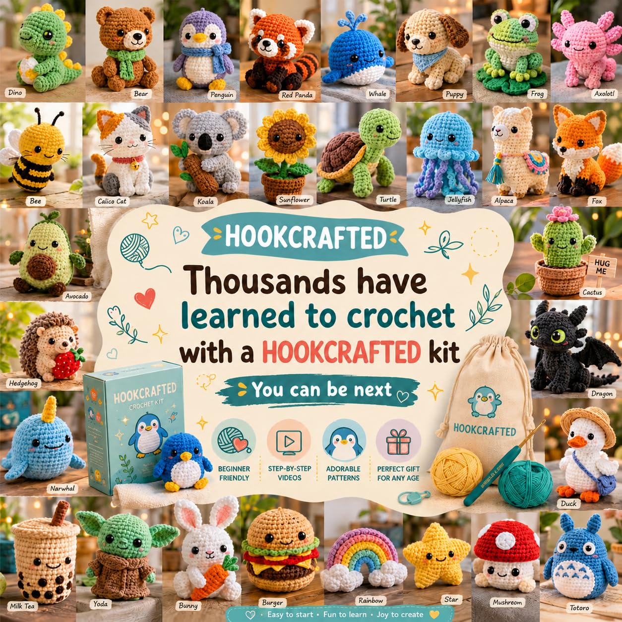 Hookcrafted Maine Coon Cat Amigurumi Crochet Kit for Beginners, Complete DIY Craft Supplies with Instructions, Fluffy Longhair Kitten Animal Crochet Starter Kit, Handmade Decor Gift for Cat Lovers
