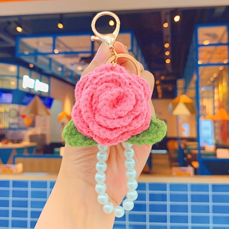 Handmade Knitted Rose-shaped Keychain for a Loved One