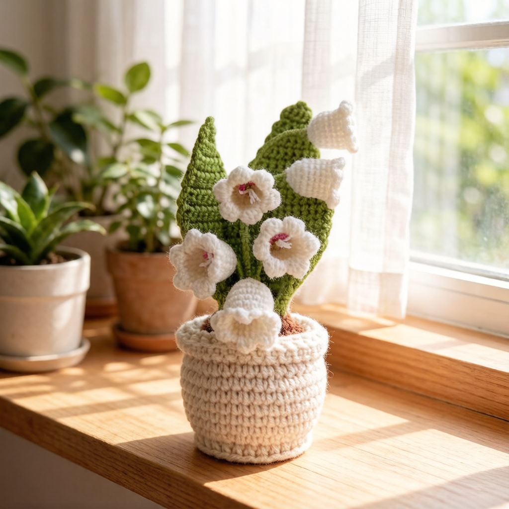Beginner Friendly Lily of the Valley Crochet Kit, Potted Flower Amigurumi Crochet Starter Kit with Yarn, Hook, Needle & Accessories, Complete DIY Craft Set with Tutorial for Adults & Kids, Perfect Home Decor & Handmade Gift