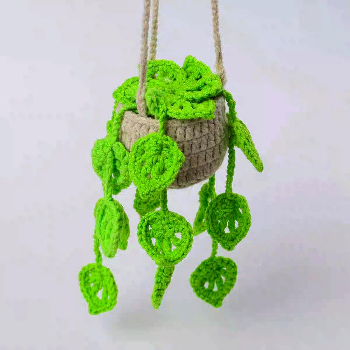 Crochet Potted Plants Car Mirror Hanging Accessories, Cute Car Decorations for Women Men, Handmade Knitted Rearview Mirror Accessories Home Crochet Plant Decor Gifts