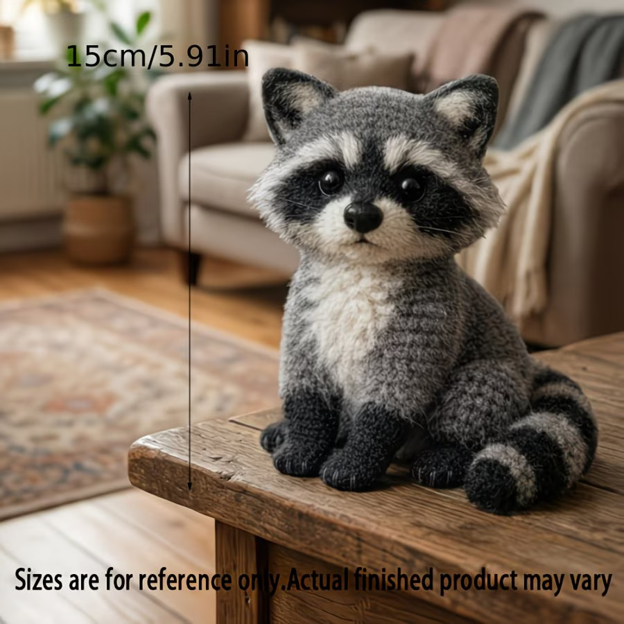 Grey Raccoon Crochet Plush Kit for Beginners | DIY Amigurumi Stuffed Animal Set with Yarn, Hook & Step-by-Step Tutorial | Cute Handmade Gift for Plush Lovers