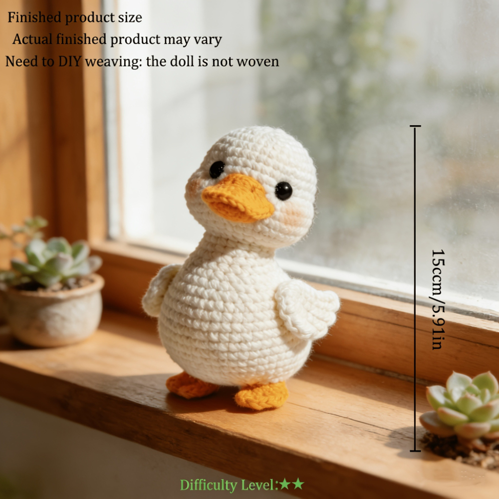 1pc Cute Duck Crochet Kit for Beginners, Complete DIY Amigurumi Duck Doll Craft Set with All Crocheting Materials & Step-by-Step Tutorial, Handmade Knitted Duck Plush Ornament for Home Decor, Easy & Fun Crochet Project for Adults & Craft Enthusiasts