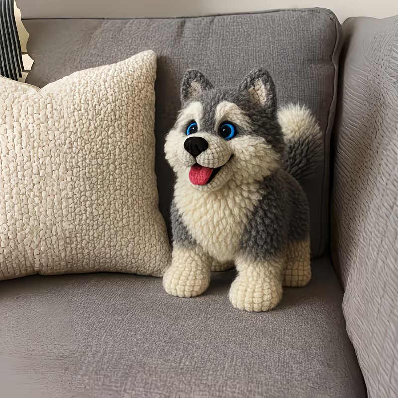 Husky Crochet Plush Kit for Beginners | DIY Amigurumi Stuffed Animal Set with Yarn, Hook & Step-by-Step Tutorial | Cute Handmade Gift for Dog Lovers