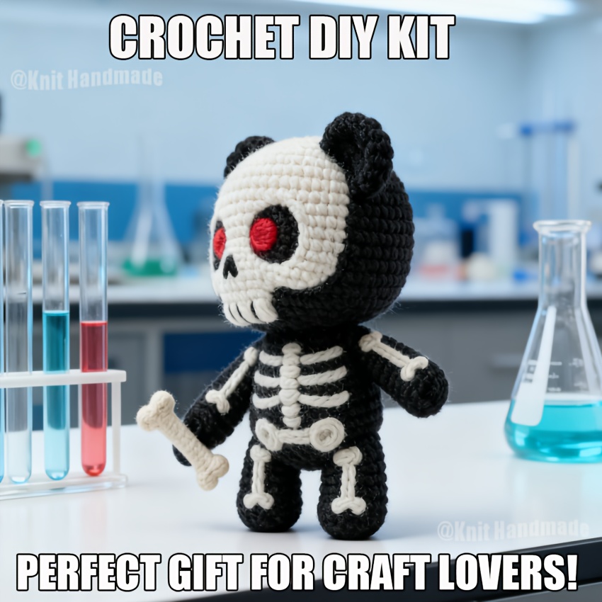 1pc Skull Bear DIY Crochet Kit - Extra 30% Soft Yarn + Tutorial Adult Handmade Car Ornament