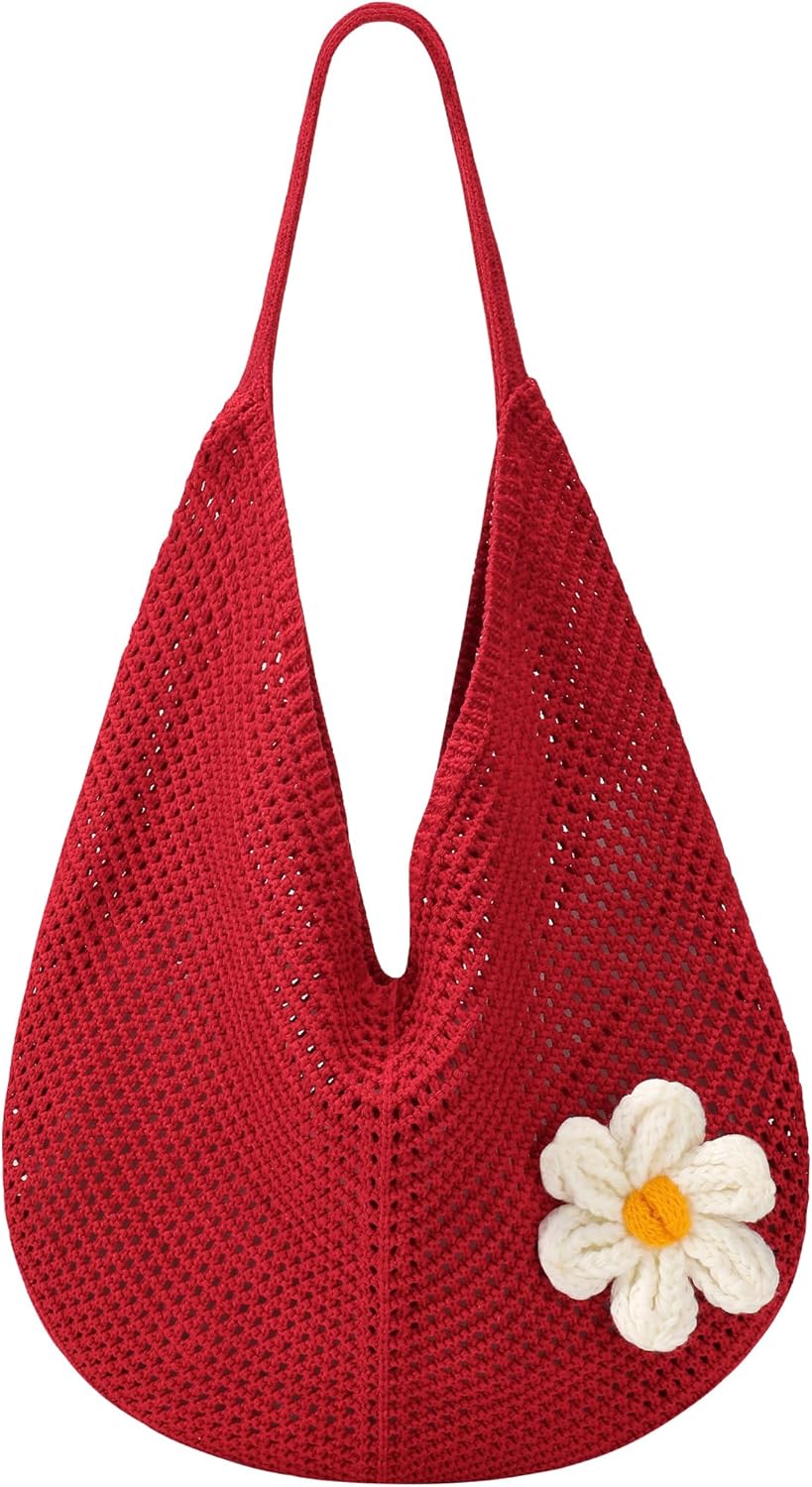 Crochet Beach Bags for Women, Summer Beach Tote Bag, Mesh Cute Beach Purse, Aesthetic Knit Bag Handbag Shoulder Bag