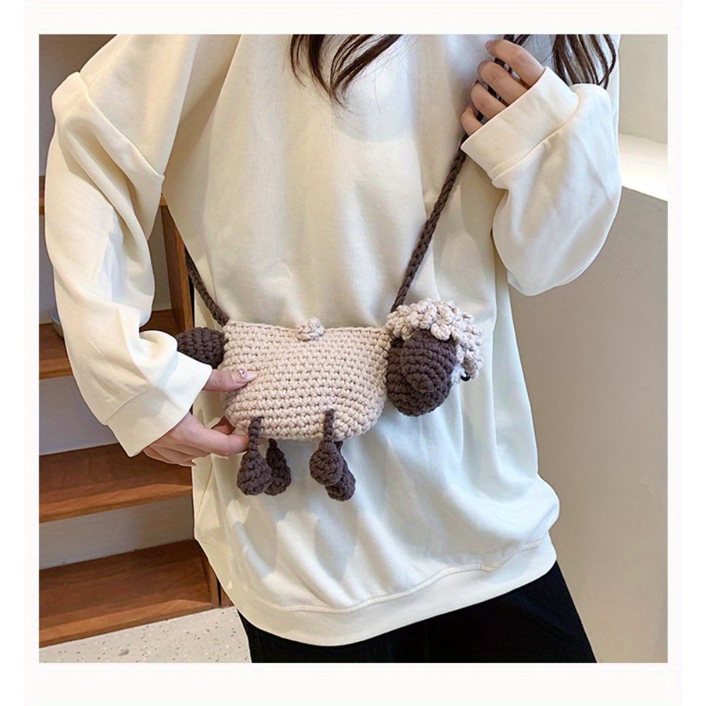 Cute Sheep Crossbody Bag, Cartoon Shoulder Bag with Coin Pouch, Fashion Mini Bag, Hand-woven Sheep-shaped Bag| Fashionable Shoulder Crossbody Bag, Cartoon Coin Purse, Material, Color