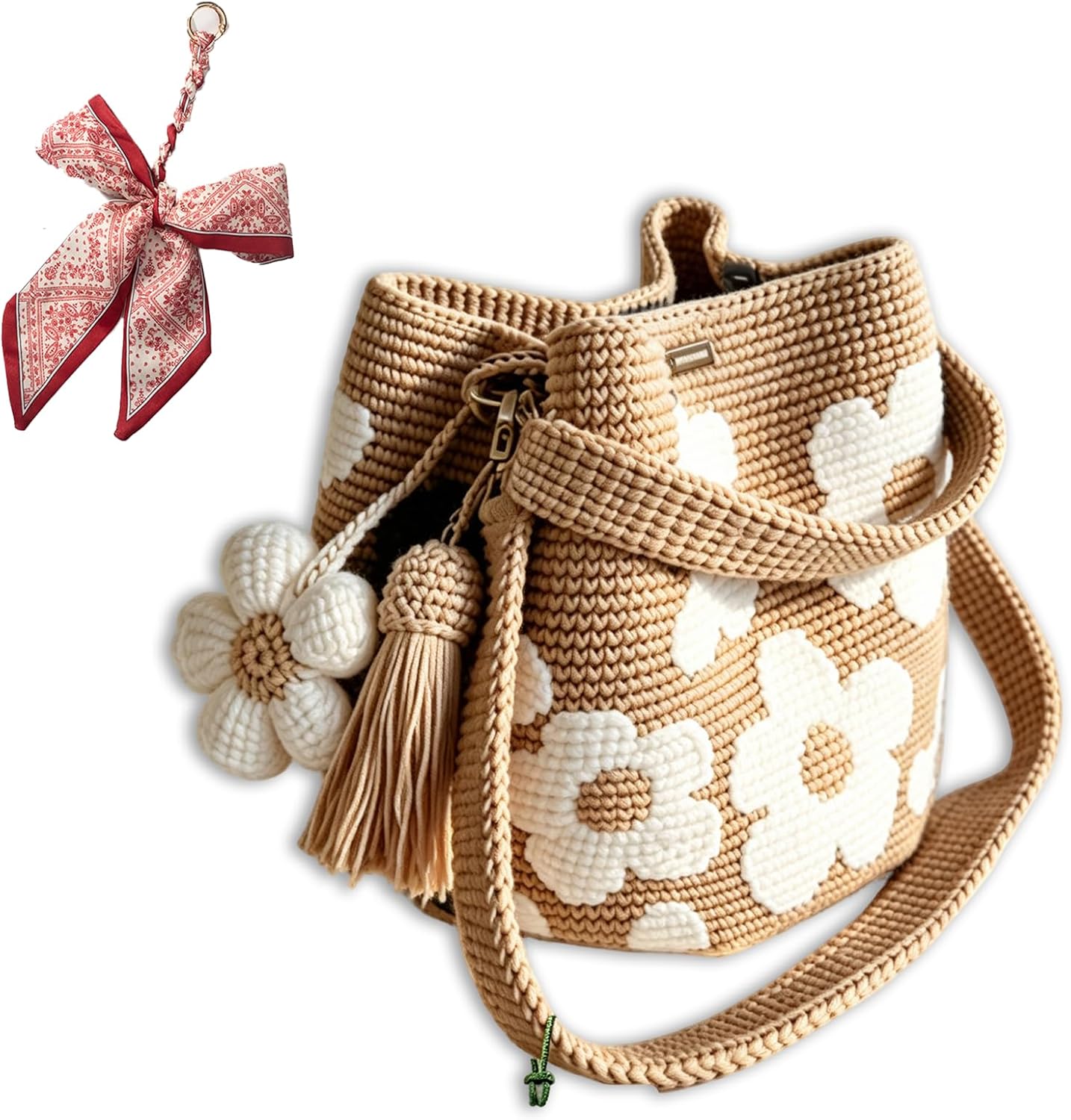Handmade Crochet Flower Tote Knit, Summer Vacation Travel Floral Purse Bag, Boho Beach Handbags, for Women Vacation