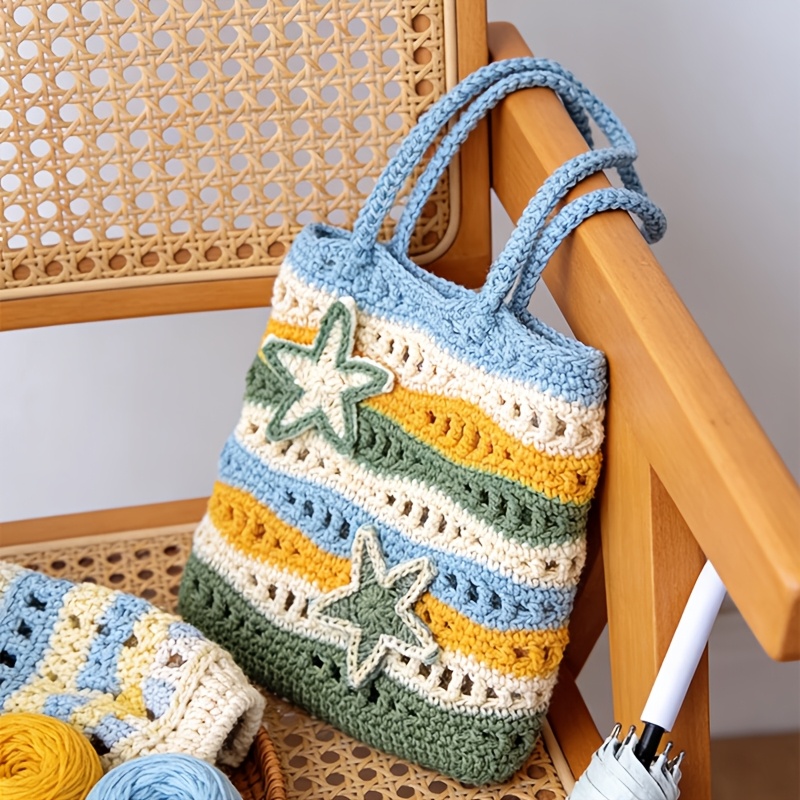 Summer Ocean Breeze Women's Shoulder Bag Material Pack [Unfinished] Crochet Kit Includes Yarn, Crochet Hook, Video Instructions and Tutorials.It Is a Perfect Birthday Gift for Adult Women Who Are Handmade Crochet Enthusiasts or Beginners, and Also