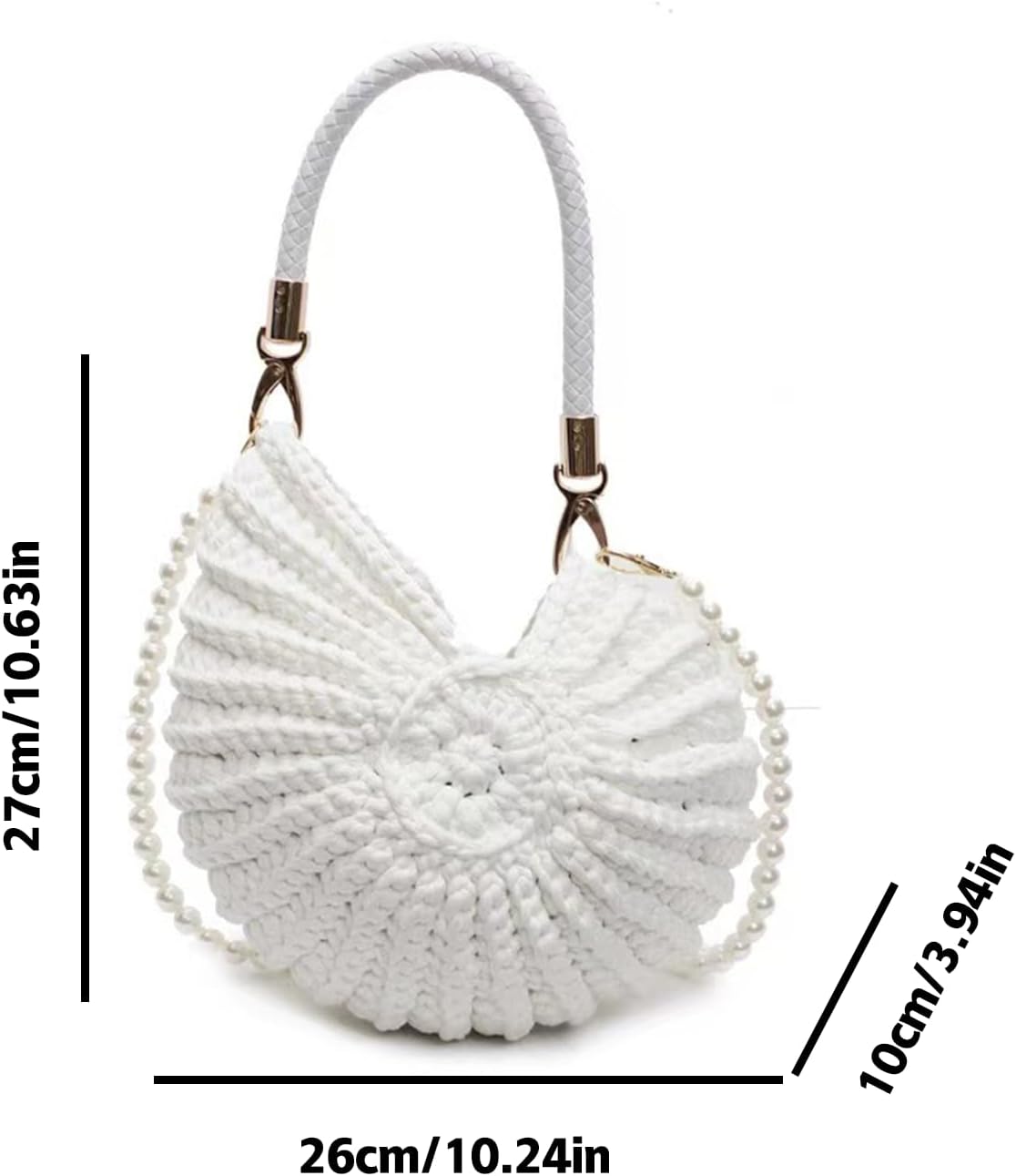 Woven Shell Shaped Crossbody Bag for Women, Boho Beach Purse with Pearl Strap and Top Handle