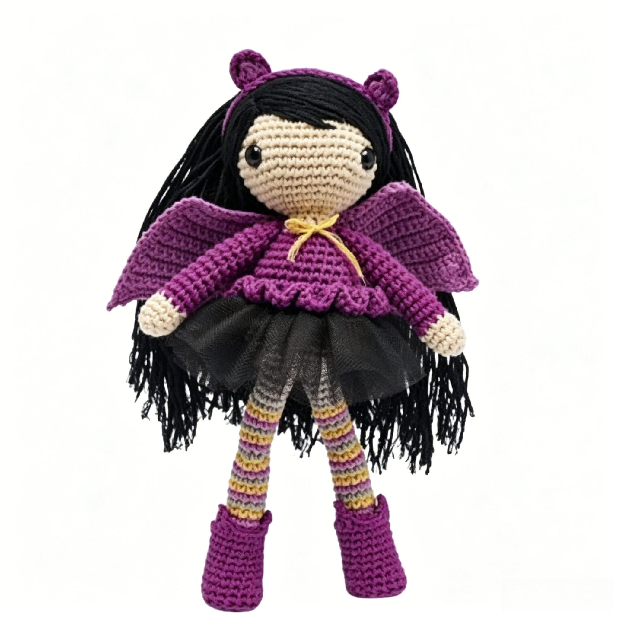 Purple Bat Girl Crochet Plush Kit for Beginners | DIY Amigurumi Stuffed Doll Set with Yarn, Hook & Step-by-Step Tutorial | Cute Handmade Gift for Fantasy Lovers