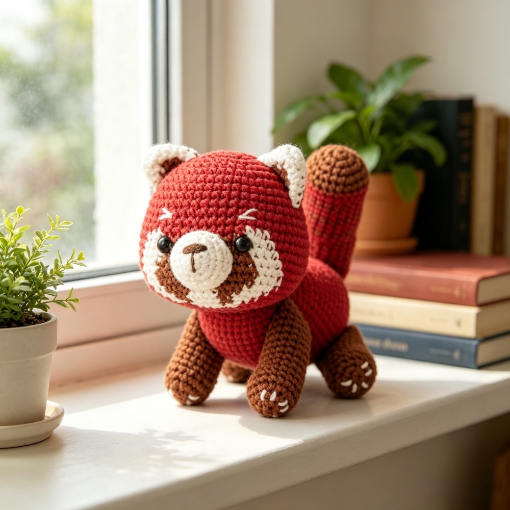 1pc Complete DIY Red Panda Crochet Kit for Beginners with Yarn, Tools & Tutorial - Handmade Amigurumi Plush Toy Suitable for Kids & Adults, Easy Craft Project, - Yarn for, Perfect Gift for Adults And-Hookcrafted