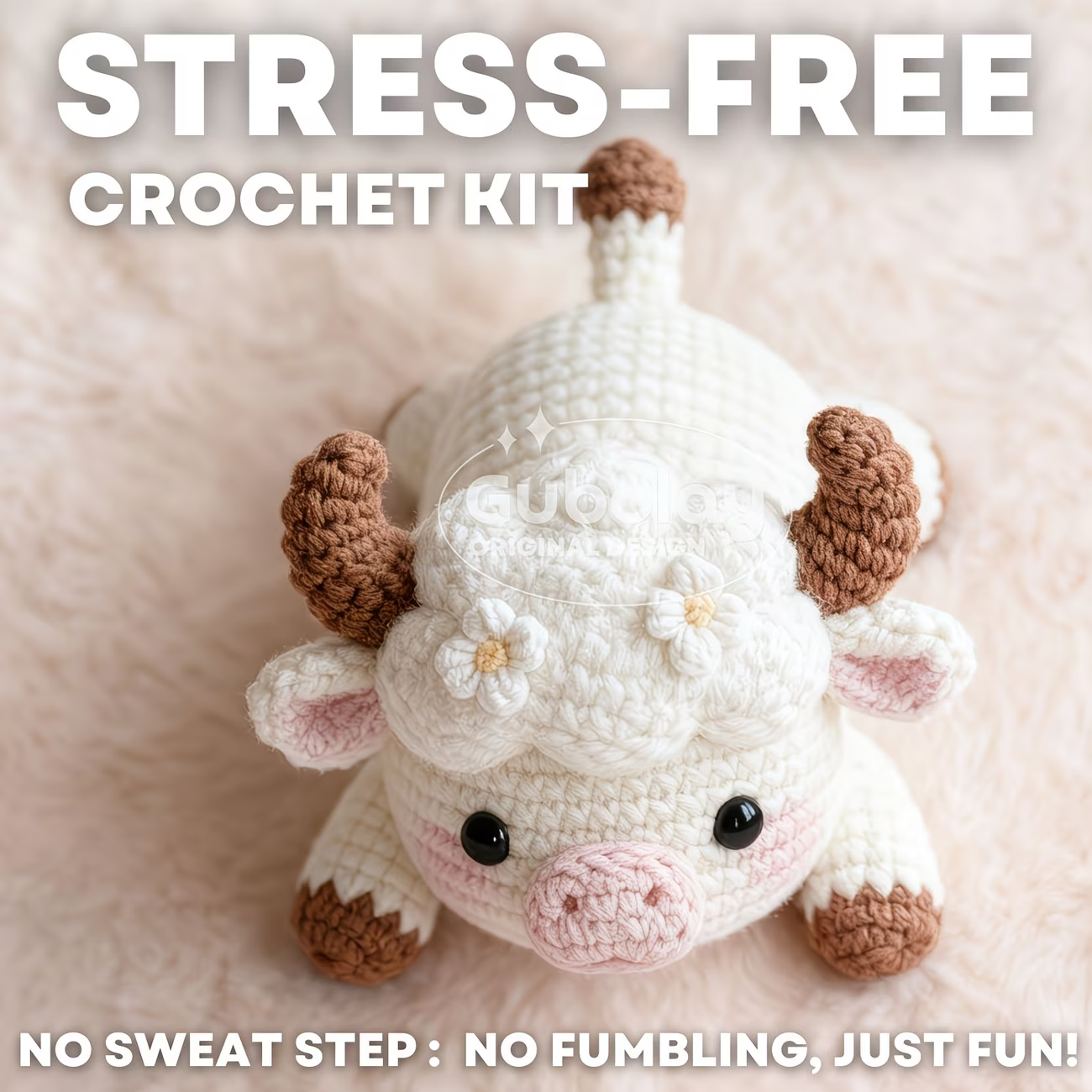 Cloud Cow Crochet Plush Kit for Beginners | DIY Amigurumi Stuffed Animal Set with Yarn, Hook & Step-by-Step Tutorial | Cute Handmade Gift for Craft Lovers