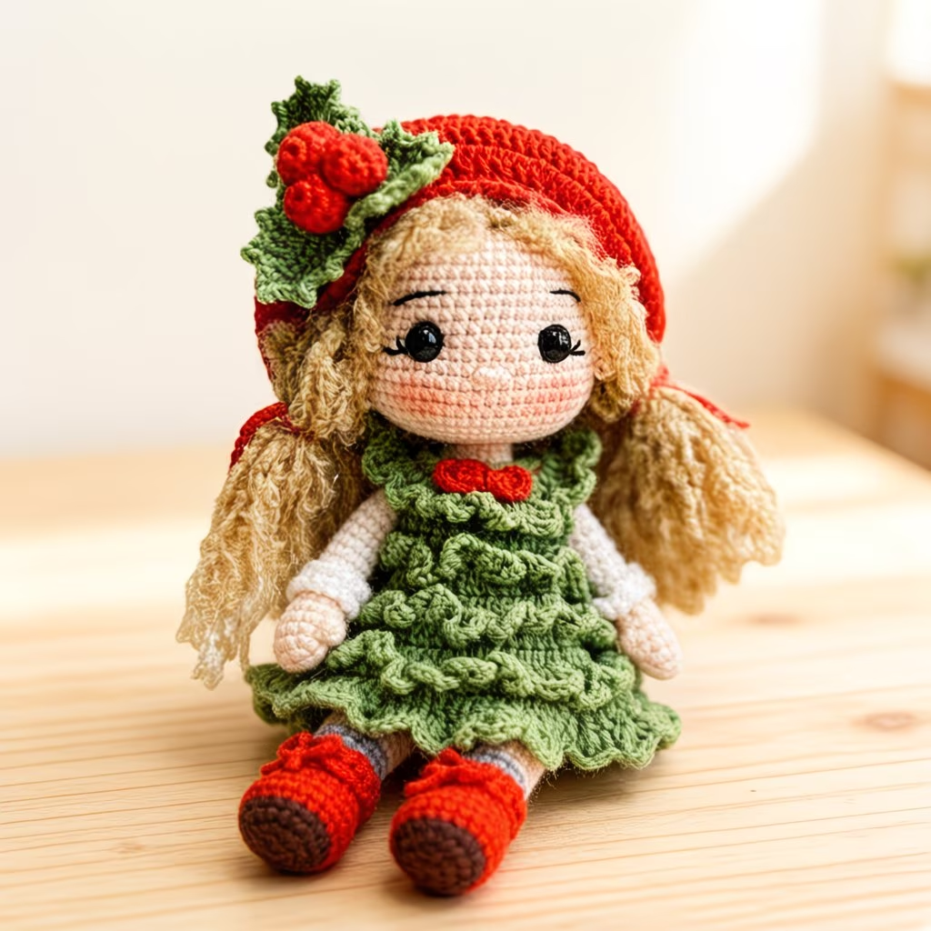 Christmas Girl Crochet Plush Kit for Beginners | DIY Amigurumi Holiday Doll Set with Yarn, Hook & Step-by-Step Tutorial | Cute Handmade Gift for Festive Lovers