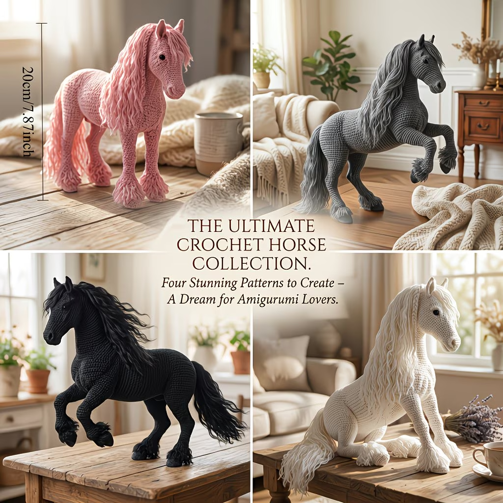 5 Style Horse Family Crochet Kit for Beginners | DIY Amigurumi Stuffed Toy Set with Full Supplies & Easy Instructions | Adorable Handmade Gift for Craft Fans