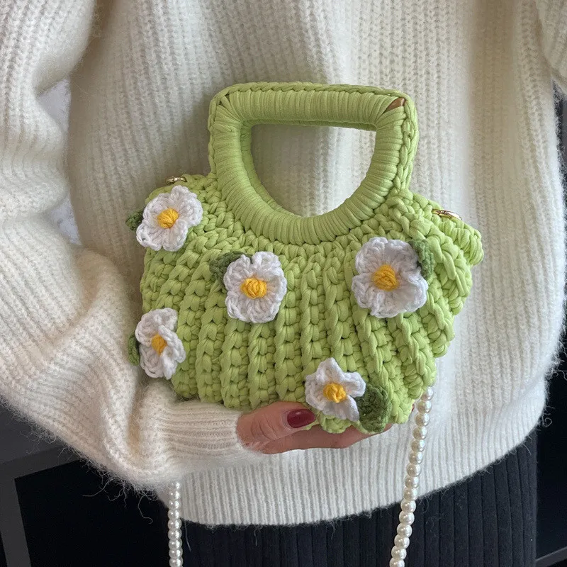 New Fashion Hand-woven Gardenia Shell Bag Women Party Handbags Casual Peal Chain Crossbody Shoulder Bag Travel Tote Bag