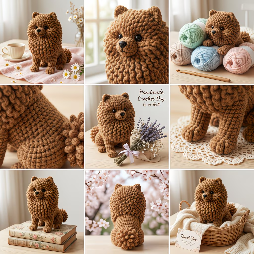 Fluffy Brown Pomeranian Crochet Kit for Beginners | DIY Amigurumi Stuffed Toy Set with Full Supplies & Easy Instructions | Adorable Handmade Gift for Craft Fans