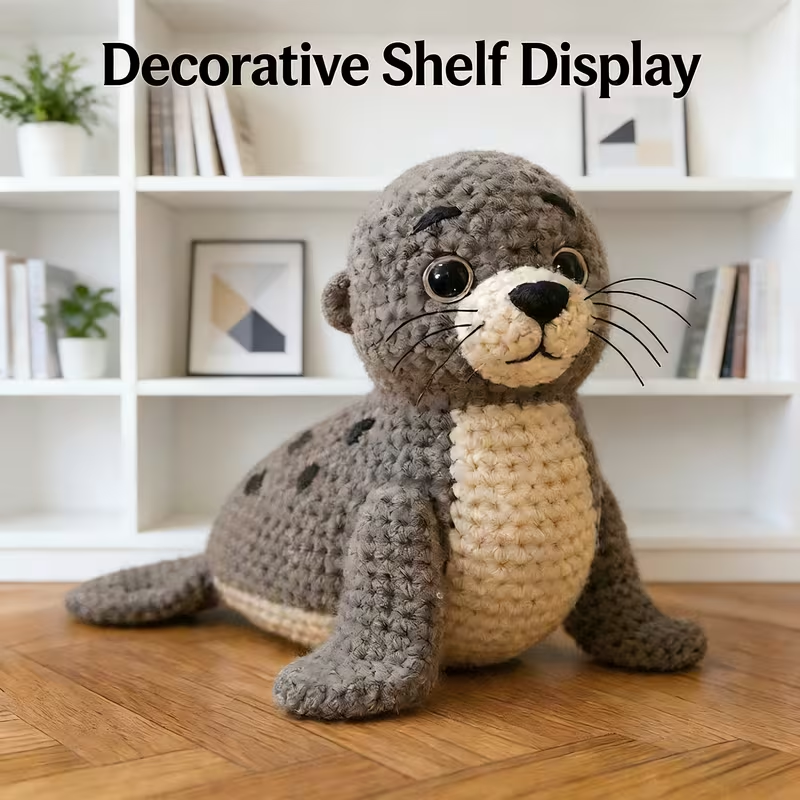 Cute Seal Crochet Plush Kit for Beginners | DIY Amigurumi Stuffed Animal Set with Yarn, Hook & Step-by-Step Tutorial | Adorable Handmade Gift for Ocean Lovers-Hookcrafted
