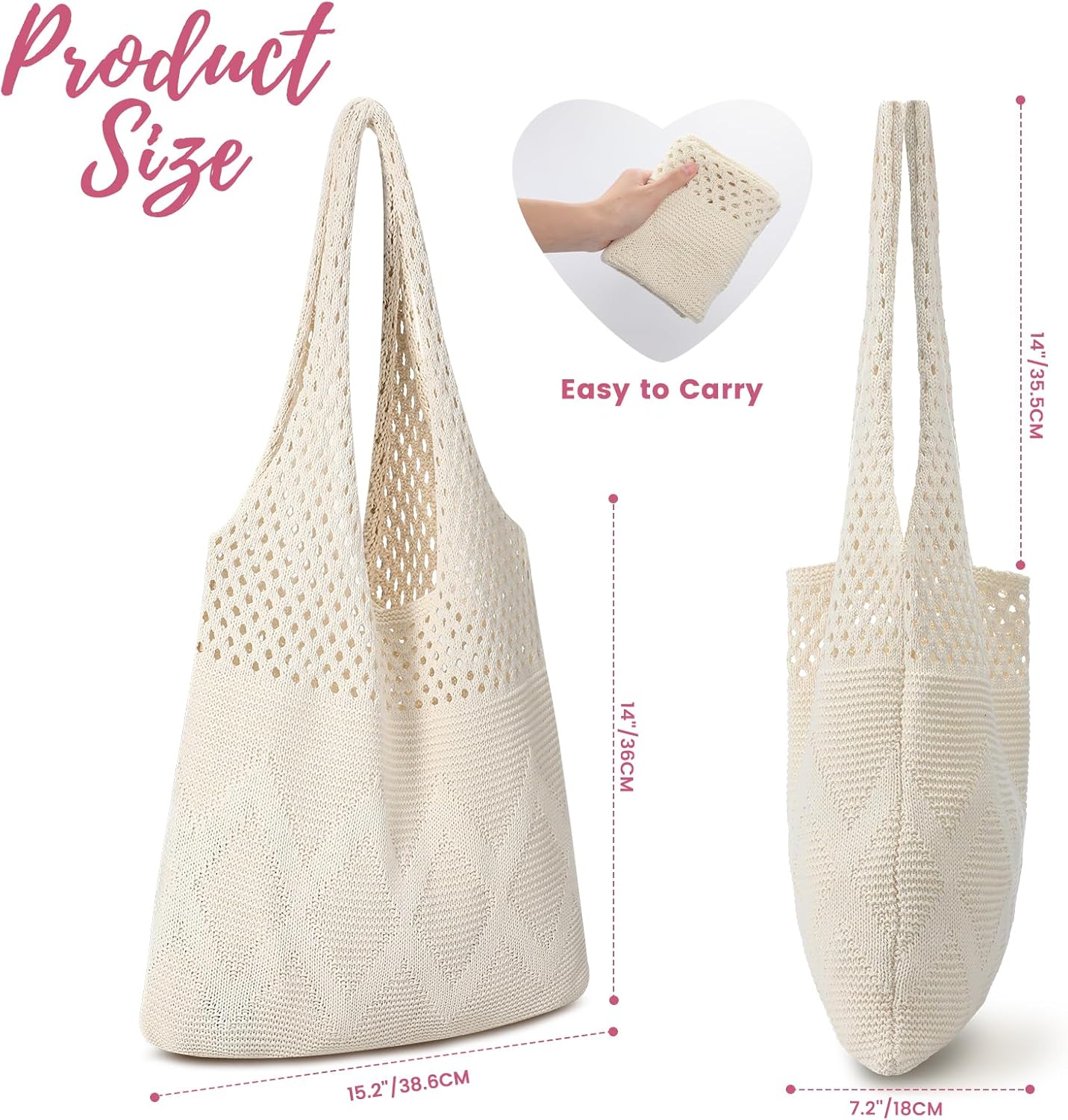 Crochet Tote Bag, Mesh Beach Bag, Knitted Shoulder Beach Bags for Women Vacation Aesthetic Hobo Tote Bags