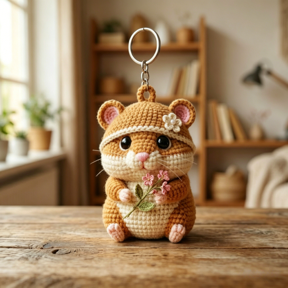 Adorable Hamster Crochet Kit, Full Amigurumi Pet Doll Craft Set with All Supplies: Soft Yarn, Hook, Safety Eyes, Fluffy Stuffing & Tutorial, Handmade Knitted Hamster Plush with Book/Flower/Pirate Style, Great Gift for Animal Lovers, Home Decor