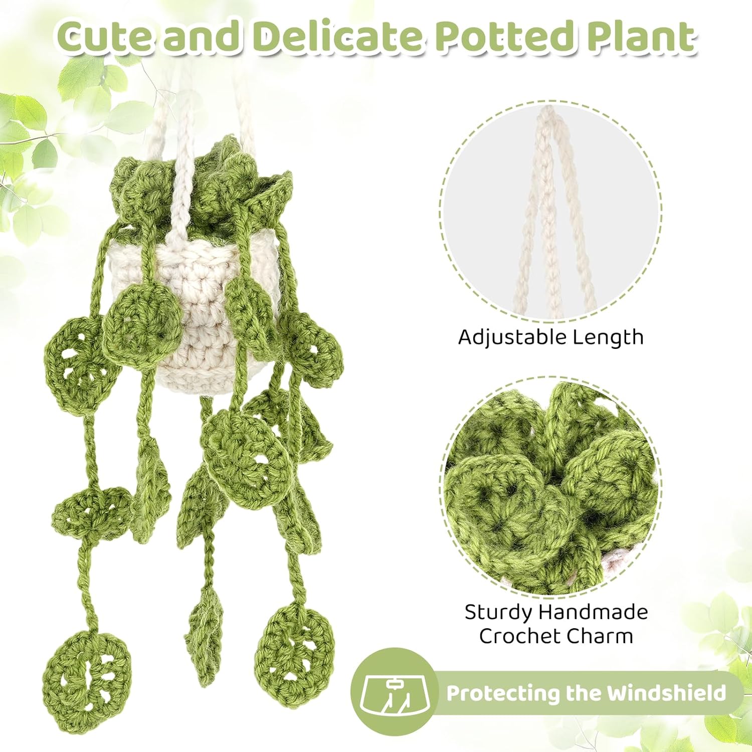 Cute Potted Plants Crochet Car Hanging Basket for Car Decor
