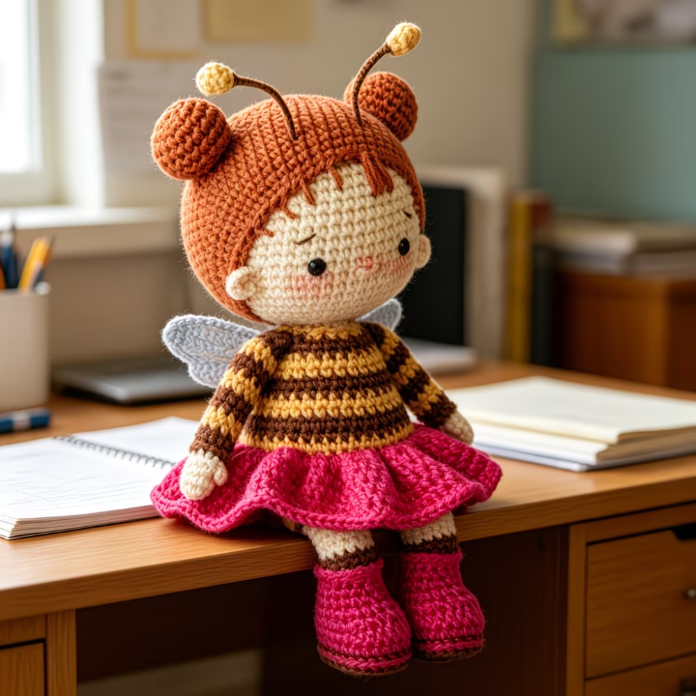 Cute Bee Girl Crochet Plush Kit for Beginners | DIY Amigurumi Stuffed Doll Set with Yarn, Hook & Step-by-Step Tutorial | Sweet Handmade Gift for Craft Lovers
