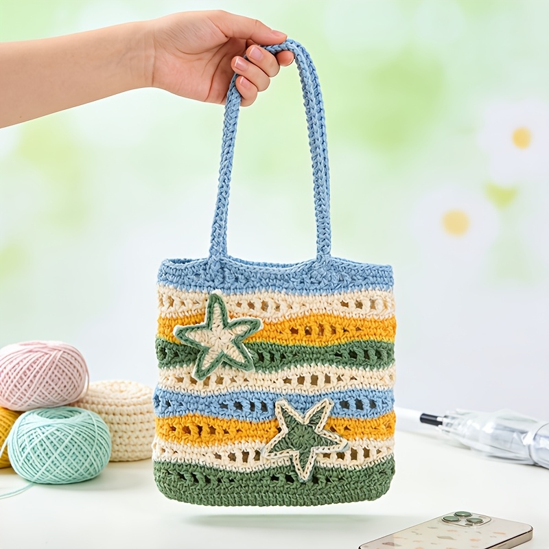 Summer Ocean Breeze Women's Shoulder Bag Material Pack [Unfinished] Crochet Kit Includes Yarn, Crochet Hook, Video Instructions and Tutorials.It Is a Perfect Birthday Gift for Adult Women Who Are Handmade Crochet Enthusiasts or Beginners, and Also