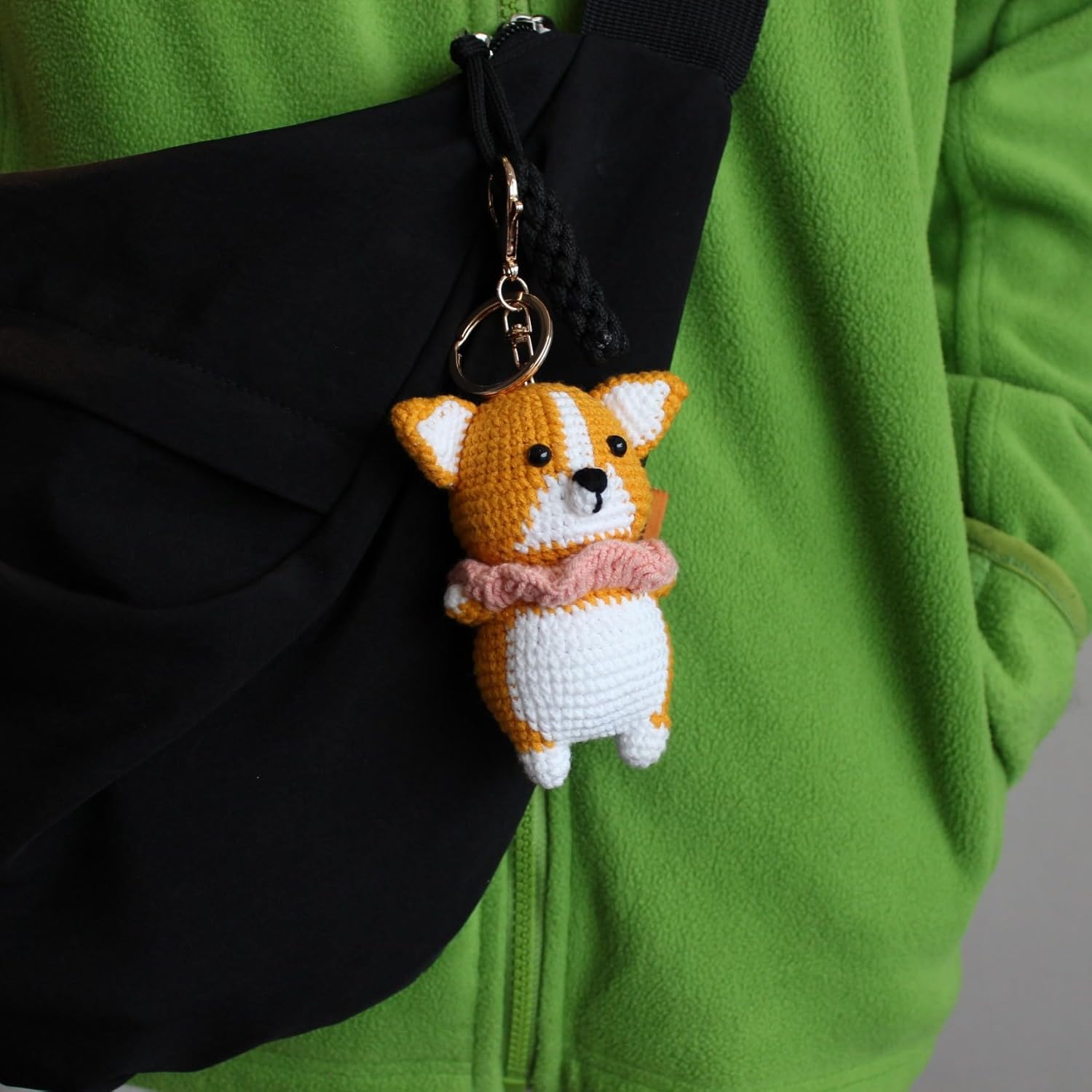 Handmade Crochet Animal Bag Charm Cute Knitted Hanging Ornament, Handcrafted Accessory for bag Kawaii Gift (corgi dog)-Hookcrafted