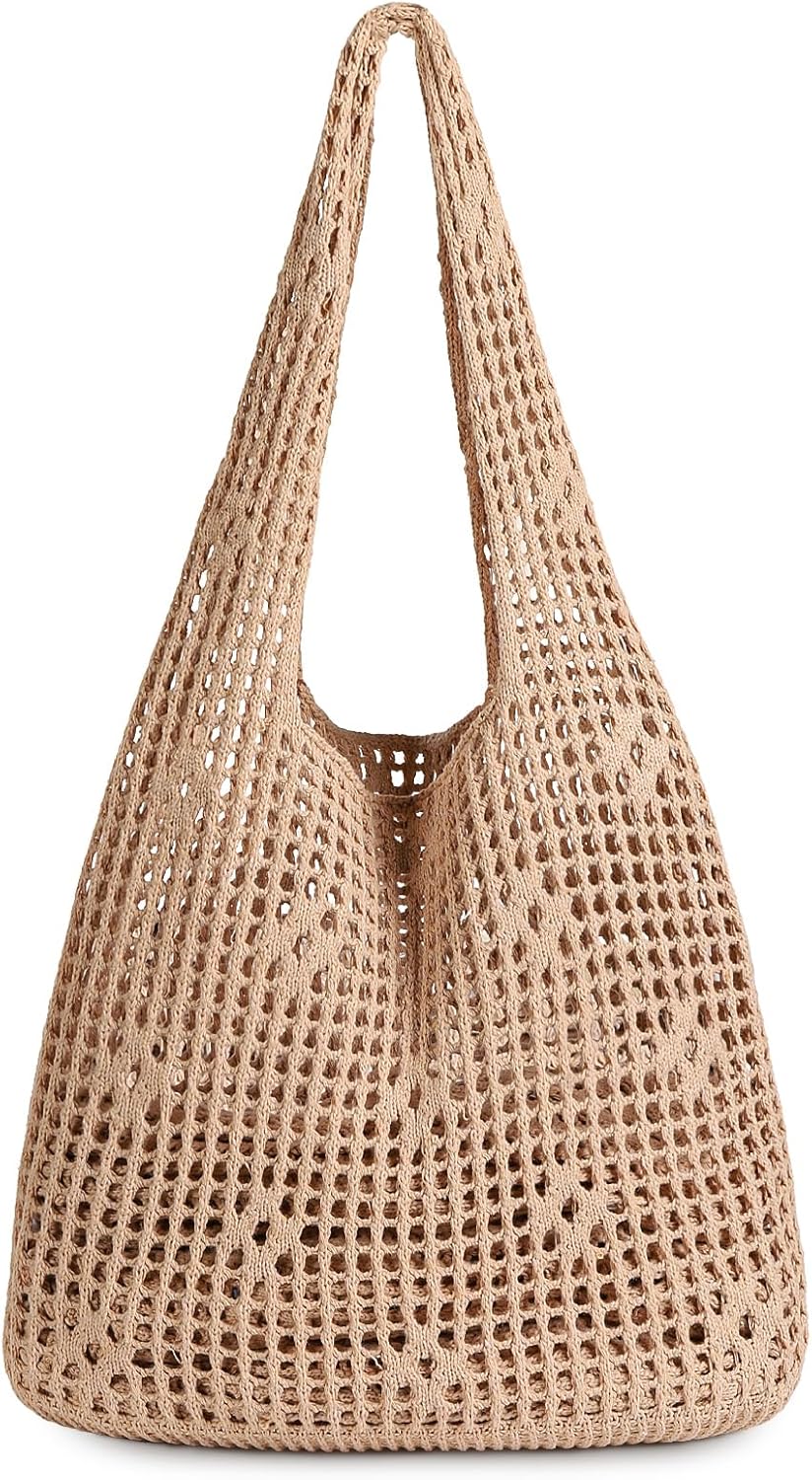 Crochet Tote Bag, Mesh Beach Bag Knit Summer Hobo Bag Vacation Boho Tote Bag for Women