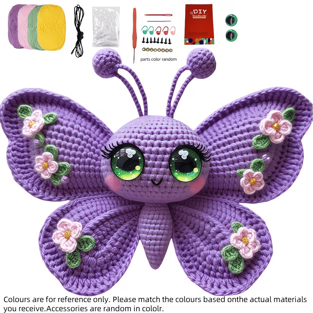 Pastel Butterfly Crochet Kit for Beginners | DIY Amigurumi Stuffed Toy Set with Full Supplies & Easy Instructions | Adorable Handmade Gift for Craft Fans