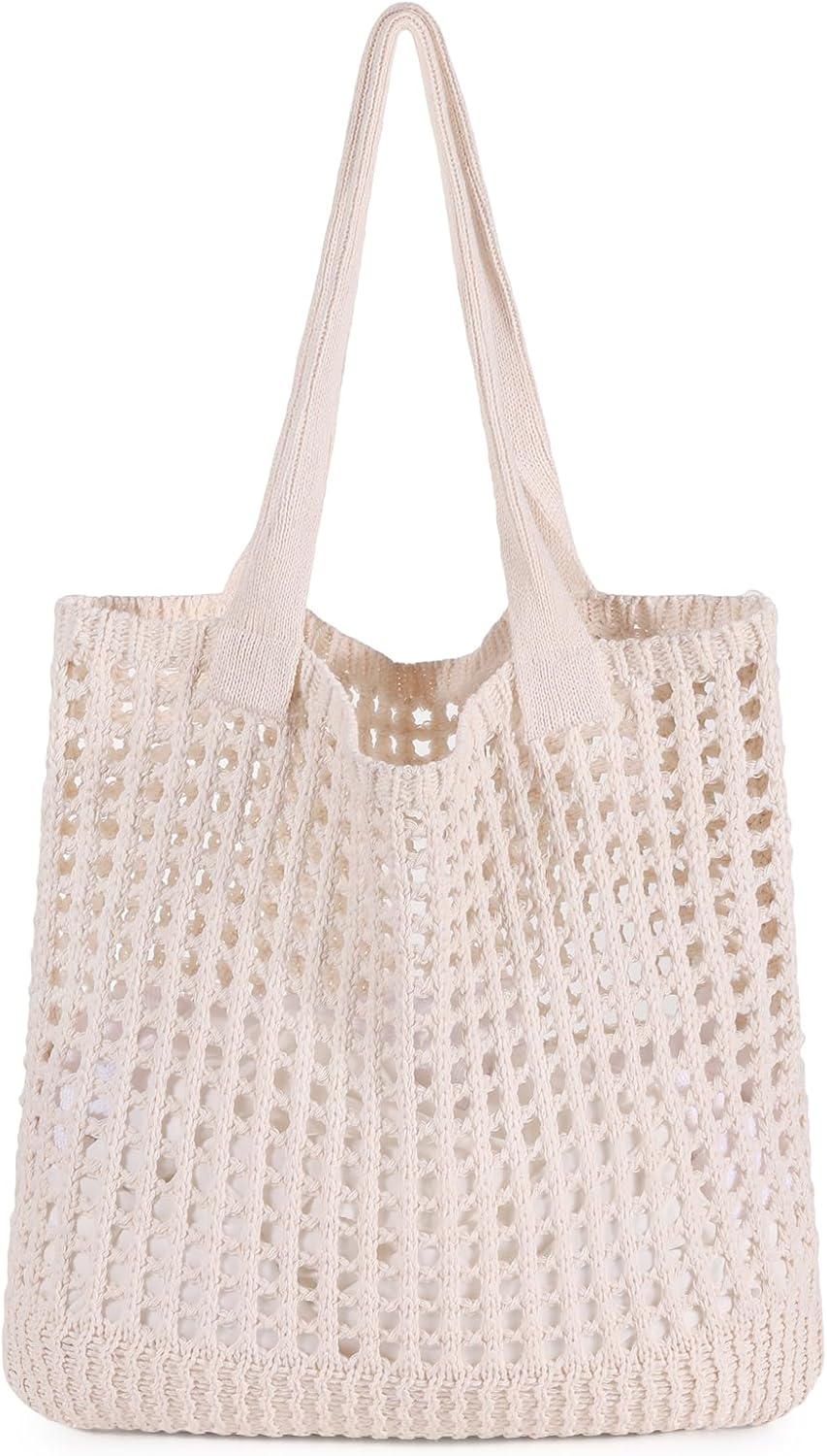 Crochet Tote Bag, Mesh Beach Bag Knit Summer Hobo Bag Vacation Boho Tote Bag for Women