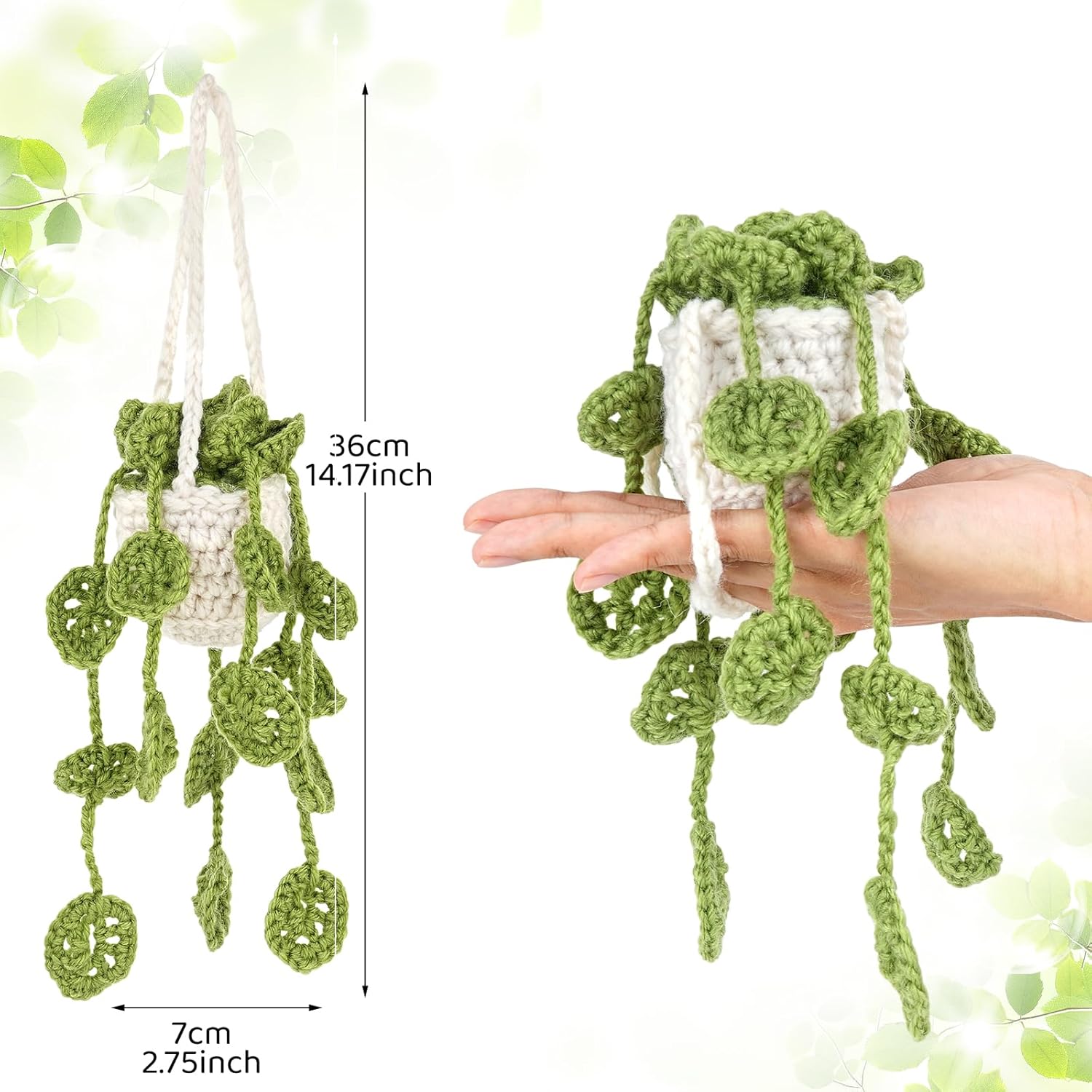 Cute Potted Plants Crochet Car Hanging Basket for Car Decor