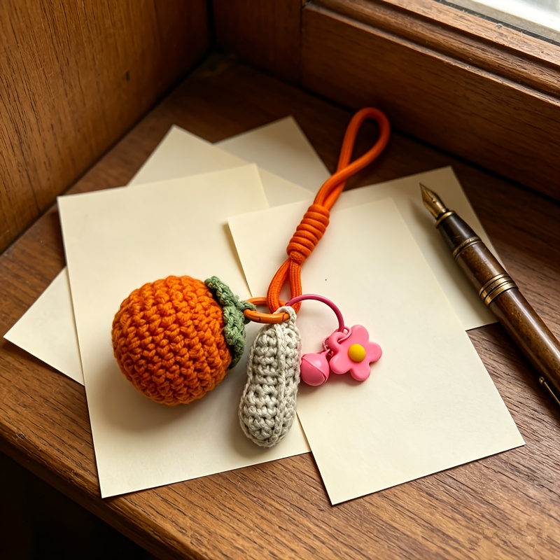 Gift for Her/Him Handmade Crocheted Persimmon Keychain, Cute Knitted Fruit Pendant, Persimmon Bag Charm, Creative Flower Key Chain