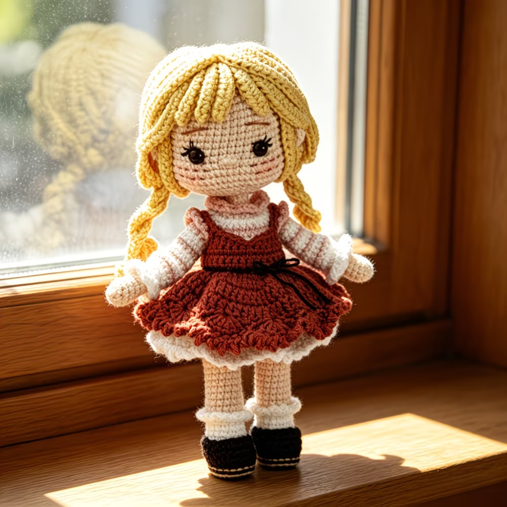 Blonde Girl Doll Crochet Kit for Beginners | DIY Amigurumi Stuffed Doll Set with Yarn, Hook & Step-by-Step Tutorial | Cute Handmade Gift for Craft Lovers