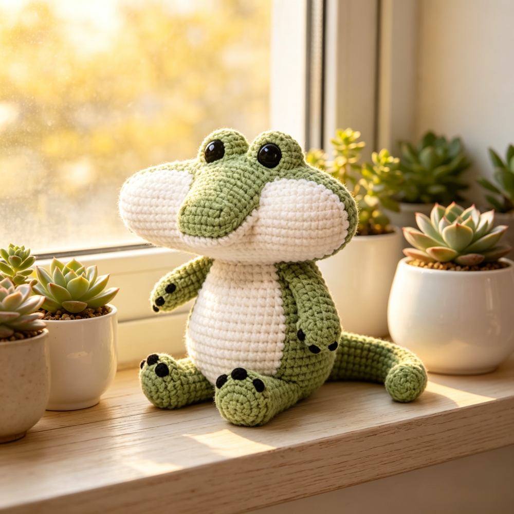 Beginner Friendly Crocodile Crochet Kit, Cute Plush Crocodile Amigurumi Crochet Starter Kit with Yarn, Hook, Needle & Accessories, Complete DIY Craft Set with Tutoria, Perfect Home Decor & Handmade Gift