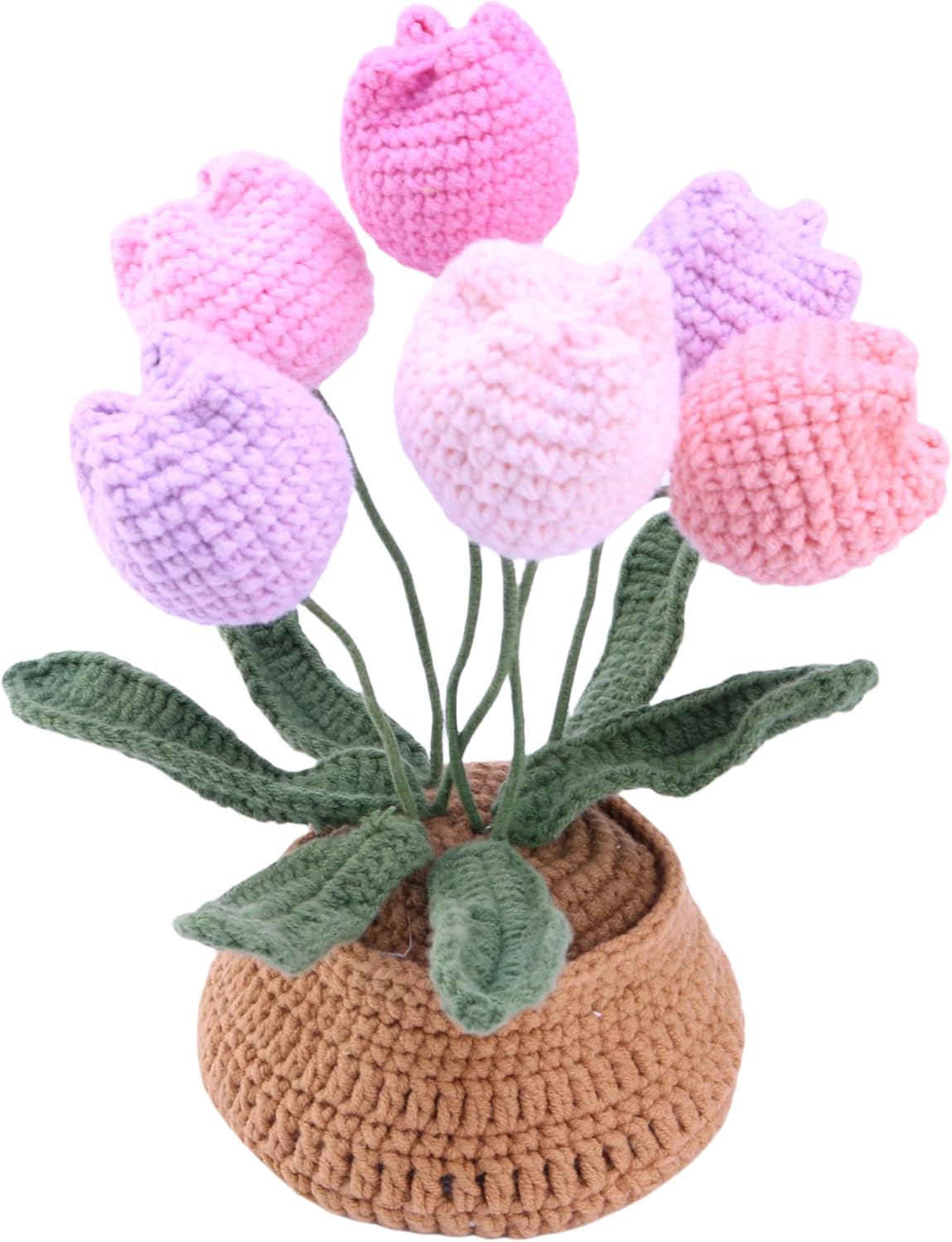 Hand-Crocheted Tulip Potted Plants, Artificial Decorative Plants on the Home Office Table, and Unique Intimate Gifts for Family, Friends and Women (Anniversary, Birthday)