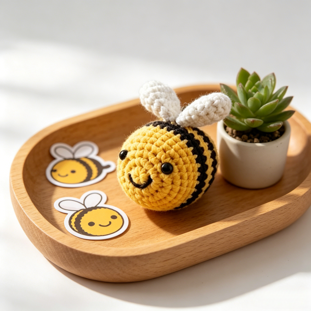 Beginner Friendly Bee Keychain Crochet Kit, Cute Mini Bee Amigurumi Crochet Starter Kit with Yarn, Hook, Needle & Accessories, Complete DIY Craft Set with Tutorial for Adults & Kids, Perfect Bag Charm & Handmade Gift