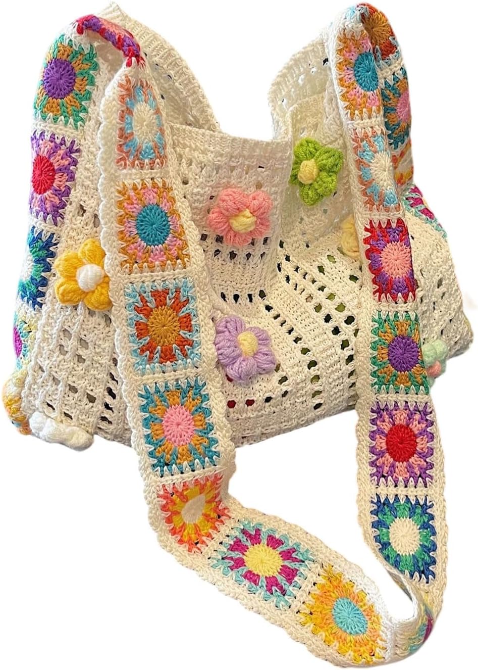 Women's Crochet Tote Bag Hollow Out Slouchy Crossbody Beach Shoulder Bag for Travel Daily