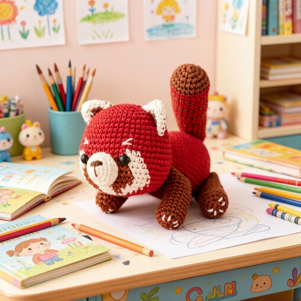 1pc Complete DIY Red Panda Crochet Kit for Beginners with Yarn, Tools & Tutorial - Handmade Amigurumi Plush Toy Suitable for Kids & Adults, Easy Craft Project, - Yarn for, Perfect Gift for Adults And-Hookcrafted
