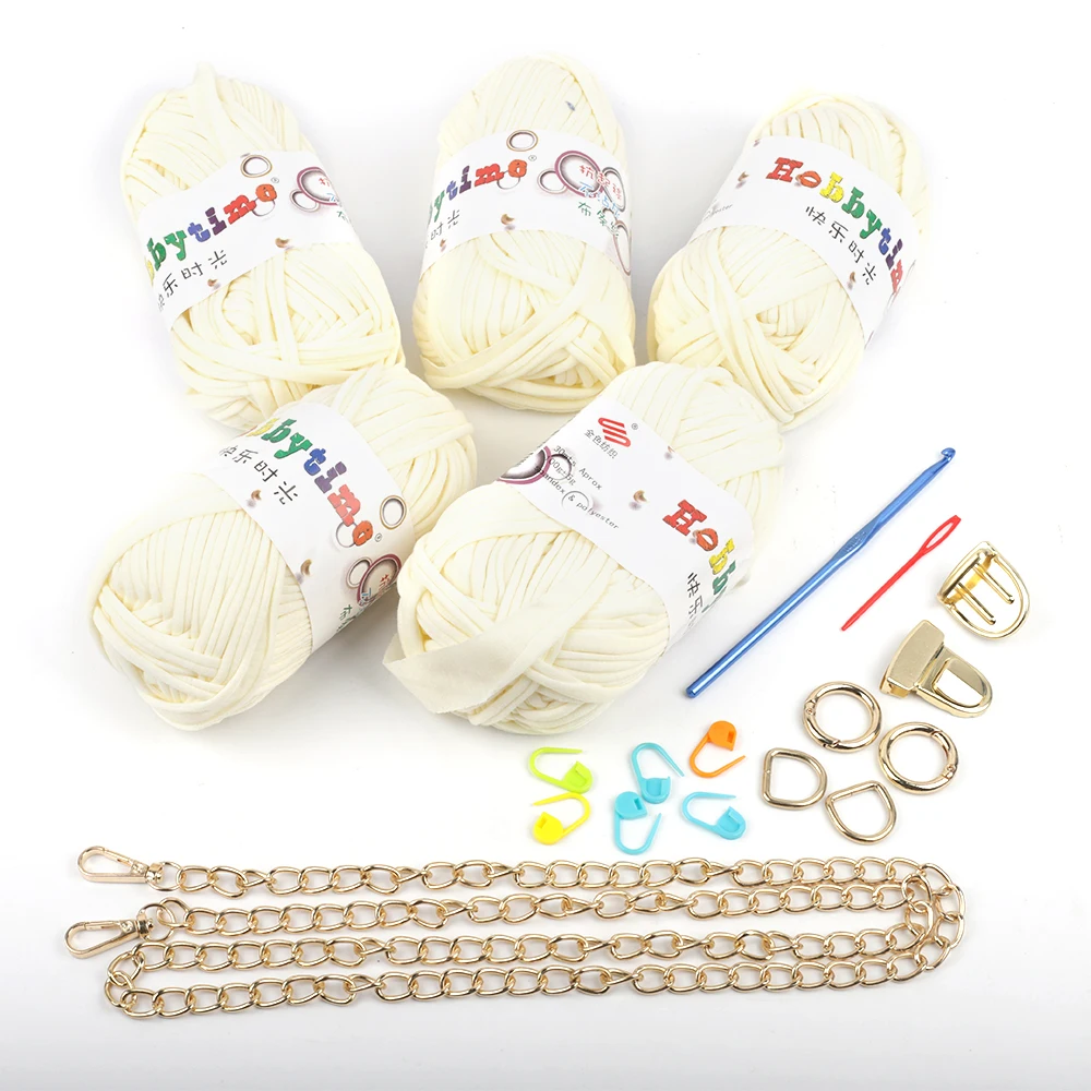 DIY Hand Crochet Bag Materials Kit Handmade Bag Shoulder Bags Weave Handbag Knitting Yarn Cloth Fabric Set Small Flip Wallet