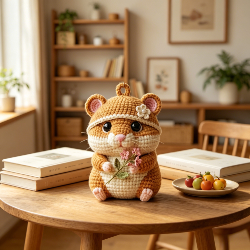 Adorable Hamster Crochet Kit, Full Amigurumi Pet Doll Craft Set with All Supplies: Soft Yarn, Hook, Safety Eyes, Fluffy Stuffing & Tutorial, Handmade Knitted Hamster Plush with Book/Flower/Pirate Style, Great Gift for Animal Lovers, Home Decor