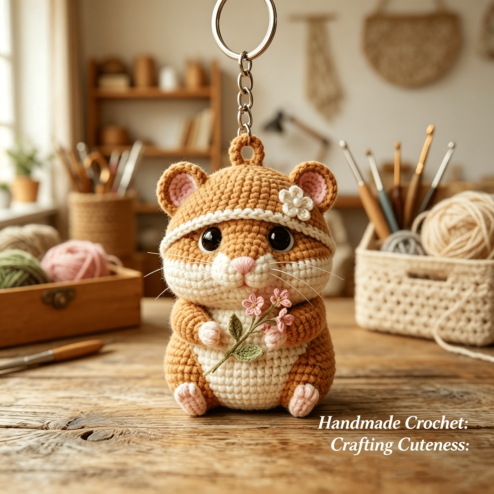 Beginner - Friendly Hamster Crochet Kit, Amigurumi/DIY Material Pack.The Pack Contains Crocheting Items And An English - Language Basic Crochet Tutorial Manual with Step - By - Step Instructions.It Can Be Used to Make Keychains, As Decorative-Hookcrafted