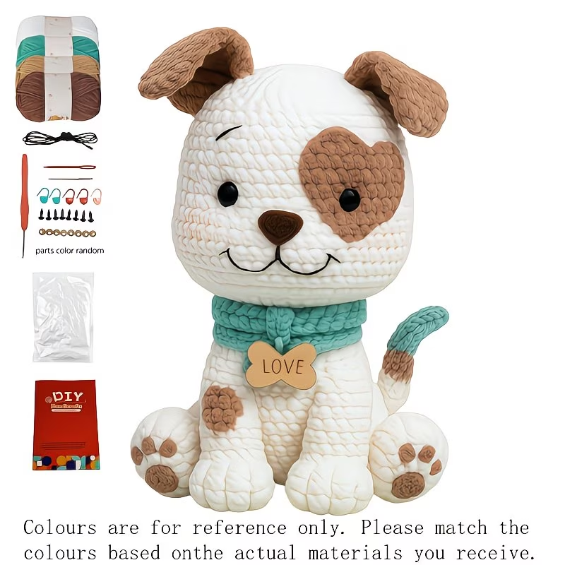 Cute Puppy Crochet Plush Kit for Beginners | DIY Amigurumi Stuffed Animal Set with Yarn, Hook & Step-by-Step Tutorial | Sweet Handmade Gift for Dog Lovers-Hookcrafted