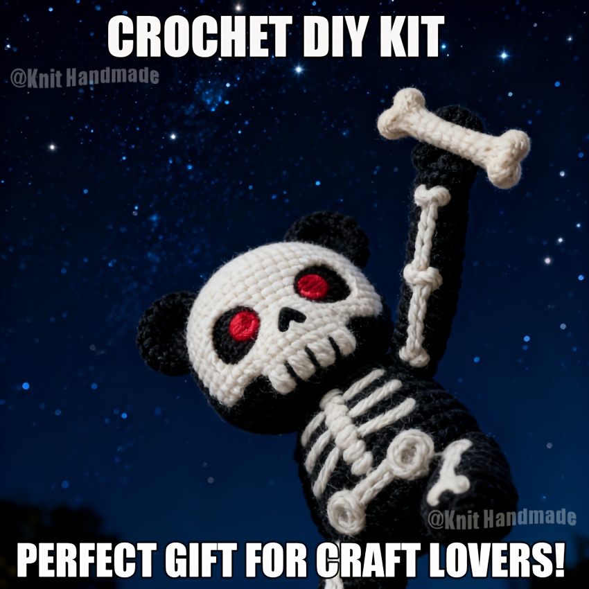 1pc Skull Bear DIY Crochet Kit - Extra 30% Soft Yarn + Tutorial Adult Handmade Car Ornament